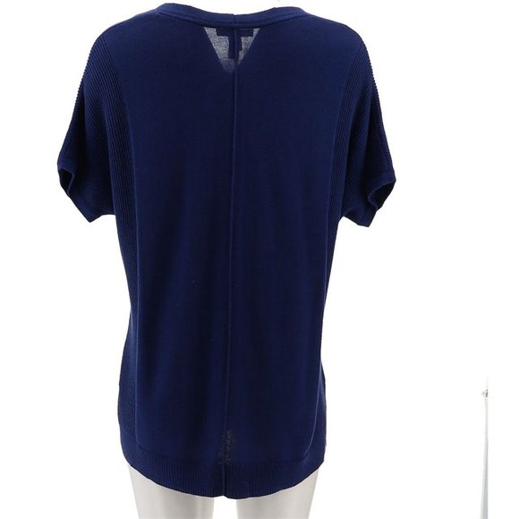 NWT ISAAC MIZRAHI TEXTURED STITCH DOLMAN PULL-OVER SWEATER NAVY XXS - Picture 5 of 12